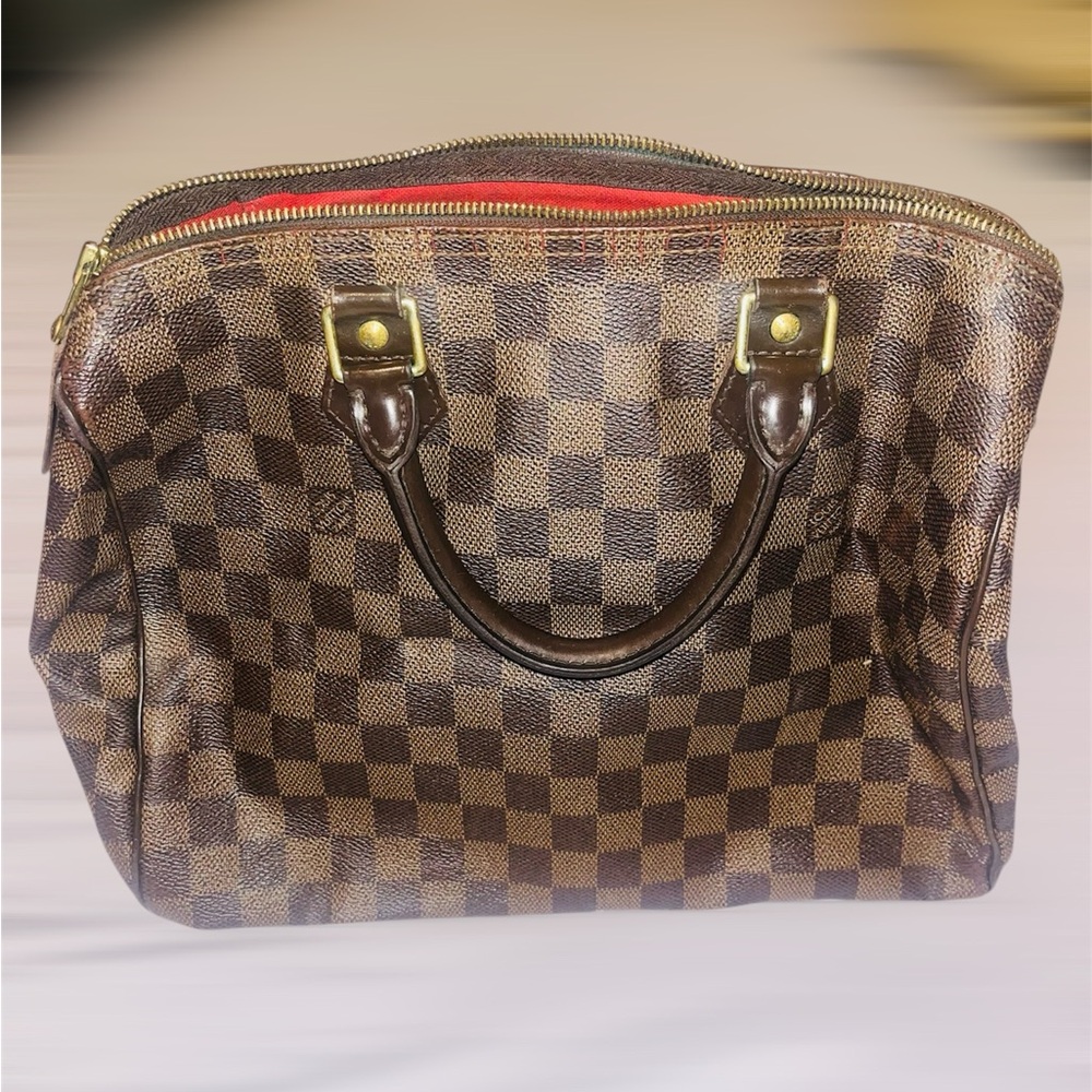 Louis Vuitton Brown and Cream Satchel with Checkered Pattern